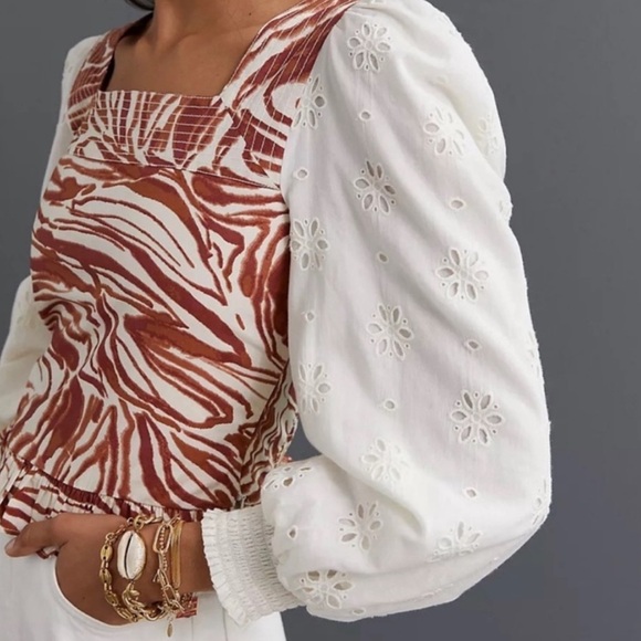 Love The Label Tops - Anthropologie Love The Label Women Smocked Puff-Sleeve Blouse Size S Mixed Print
